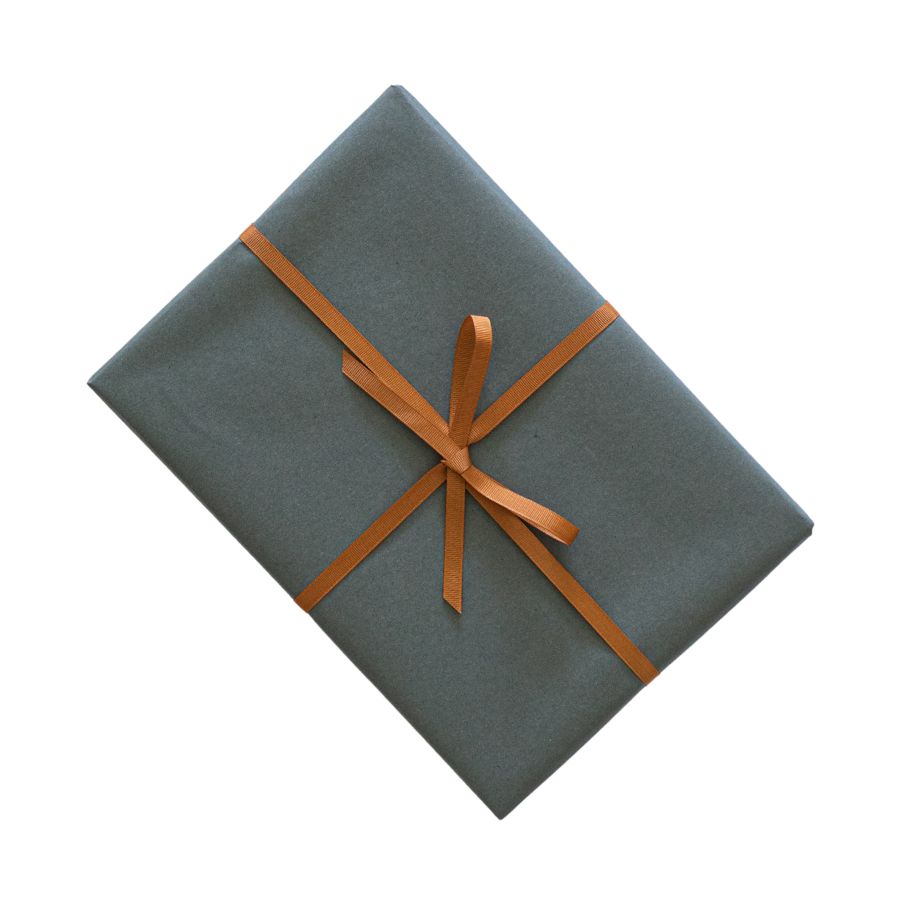 Havblå med brun bånd indpakning